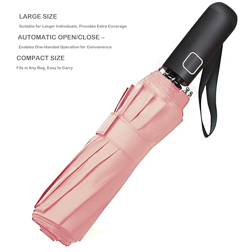 Image of SIEPASA Windproof Travel Compact Umbrella-Automatic Umbrellas for Rain-Compact Folding Umbrella, Travel Umbrella Compact, Windproof Umbrellas for Men Women Teenage.(Pink, 54 Inch)