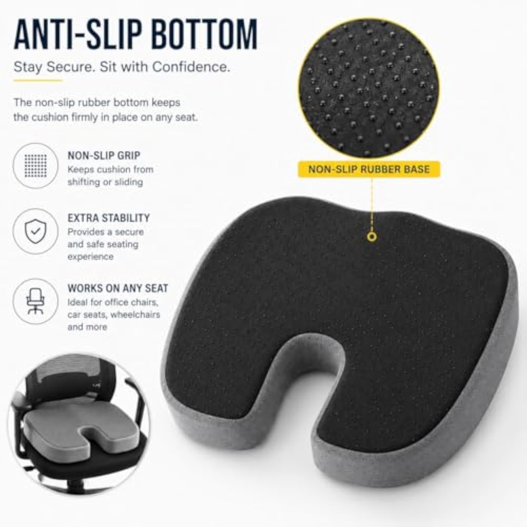Orthopedic Memory Foam Seat Cushion for Tailbone Pain Relief