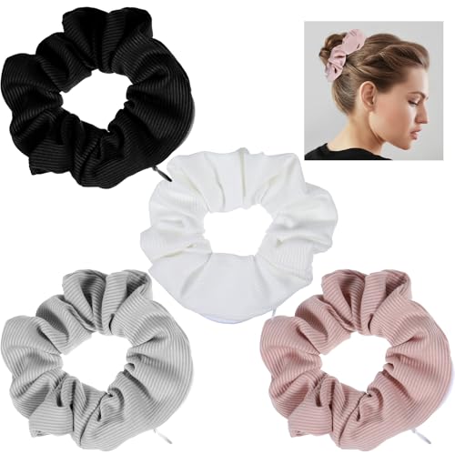 Nogeqi 4 pezzi Scrunchie con chiusura lampo Scrunchie in gomma con chiusura lampo Scrunchie con cerniera lampo per capelli, tasca scrunchie da viaggio per donne
