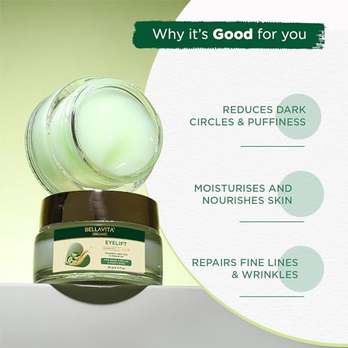 Image of Bella Vita Organic EyeLift Hydrating Natural Under Eye Cream Gel for Dark Circles, Puffy Eyes, Wrinkles & Removal of Fine Lines for Women & Men, 20 gm (Pack of 2)