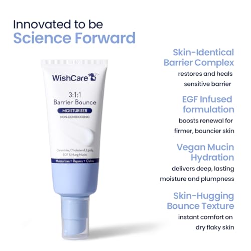 Image of WishCare 3:1:1 Barrier Bounce Moisturizer Cream for Face | Barrier Repair Moisturizer With Ceramides, EGF & Mung Mucin | Repairs Skin Barrier, Calms & Soothes | For Dry Skin, Oily & Combination Skin | For Men and Women | 50ml