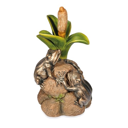 Esotec Wasserspeier-Figuren FRÖSCHE unter Rohrkolben | EINZELFIGUR Teichfigur Gartenstatue Gartenfigur Springbrunnen-Figur Wasserspiel für Terrasse Balkon-Brunnen Quellstein Kunststein 100742