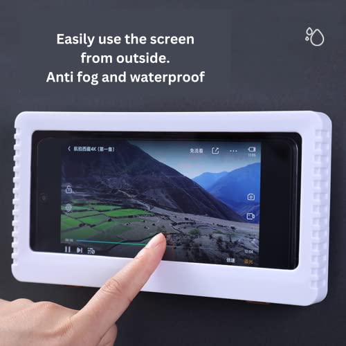 Image of Shower Phone Holder | Waterproof Bathroom Mobile Phone Holder | Anti-Fog Case for Shower | Wall Mountable | 6.8 Inch Support Touch Screen Parent (White)