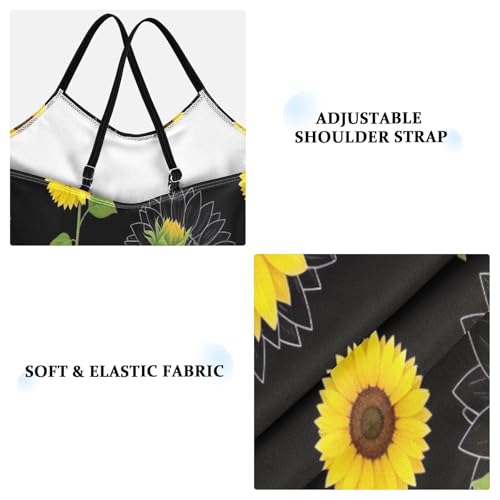 Kids Swim Suits Beach Apparel 3-10 Y with Adjustable Shoulder Strap, Sunflowers Green Leaves Black3