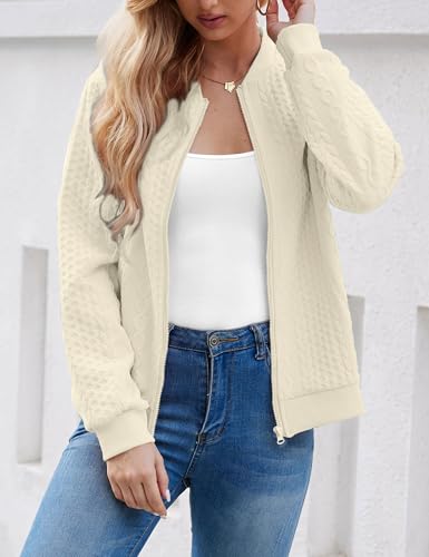 Image of WROLEM Women's Zip Up Cardigan Sweater Cable Hoodies Long Sleeve Jacket Outfits Crewneck Casual Coat