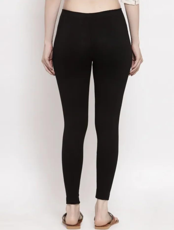 Women's Classic Black Leggings, Full Length, Ankle Length, Elastic Waistband - Image 2 thumbnail