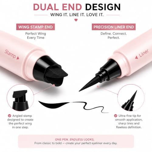 Image of Winged Eyeliner Stamp & Precision Liquid Eyeliner Pen | Dual End Cat Eye Stamp | Waterproof Smudge Resistant Long Lasting Eye Liner | Easy Symmetrical Wings | Black