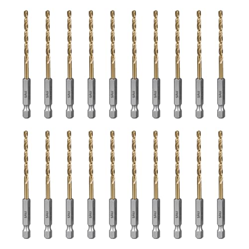SALI Ensemble de 20 forets HSS à tige hexagonale à changement rapide Ø 3,5 mm Revêtu de titane Ensemble de forets à changement rapide Embout 1/4