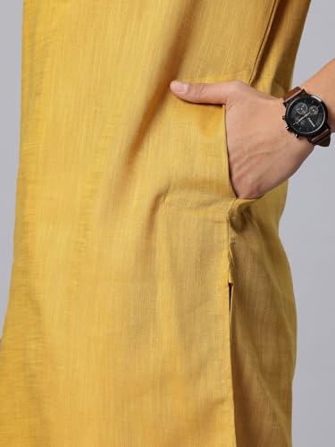 Image of Majestic Man Men's Cotton Regular Fit Traditional Mandarin Collar Ethnic Motifs Solid Long Kurta