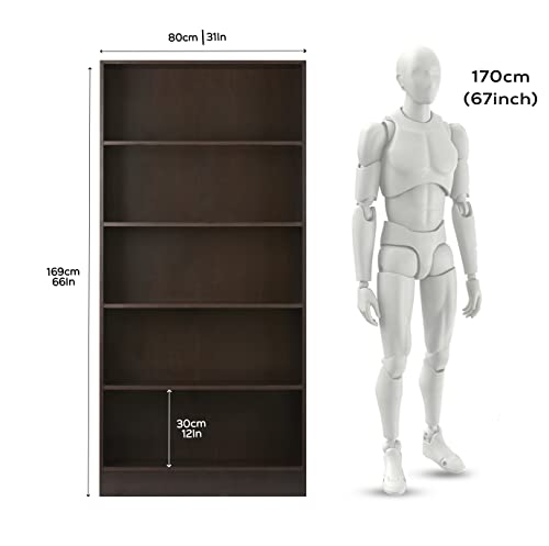 Image of DeckUp Muvo 5-Shelf Engineered Wood Book Shelf and Display Unit (Dark Wenge, Matte Finish)