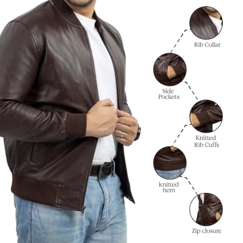 Image of Jild Varsity Style Leather Bomber Jacket Men - Casual Fashion Real Suede Classic MA-1 Leather Jacket Men