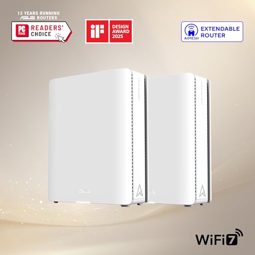 ZenWiFi BQ16 Pro Quad-Band WiFi 7 Mesh Router (confezione da 2), fino a 8000 piedi quadrati, 2 porte da 10 G ciascuna, Smart Home Master con Multi-SSID, VPN e Parental Controls, Sicurezza senza - Powerline - Immagine 1