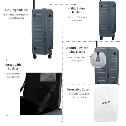 Image of F Gear Sedona Large 79cm German Polycarbonate Hard Luggage|Japanese Hinomoto Silent Wheels |Expandable Check-in Suitcase Travel | Wet Pocket, TSA Lock, Anti-Theft Zipper|Taupe (Stone Blue)
