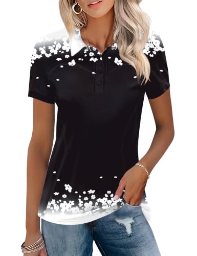 Image of TFSDOD Womens Golf Polo Shirts Collared Short Sleeve T Shirt Lightweight Moisture Wicking Polo Casual 3 Buttons Outfits