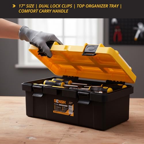 Image of Plastic Tool Box 19 Inch | Unbreakable PP body with ABS Plastic Handle| Non Slip Latch | Lock Hole | Top Organizer | Tool Tray, Designed for Home, DIY and Professional Applications