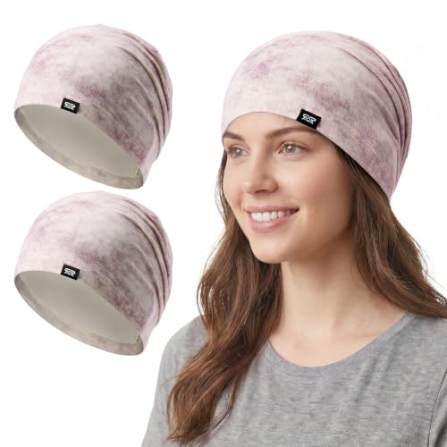 2Pcs Slouchy Beanie Hat for Men Women Lightweight Cotton Skull Cap Chemo Cap for Running Cycling All Seasons