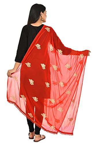 Image of YOUTHQUAKE Golden Patti Embroidered Work Chiffon Dupatta for Womens & Girls with Jaalar Lace