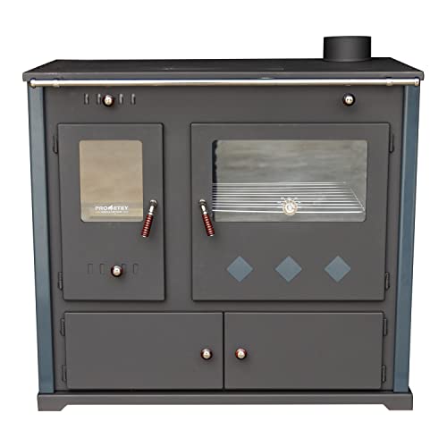 Foto von EEK A+ Kaminofen mit Backfach und Herdplatte Pracktik Lux Anthrazit RAL 7016 RECHTS Holzofen 9,5 kW Kamin Ofen Dauerbrandofen Werkstattofen Schwedenofen Hüttenofen Heizofen