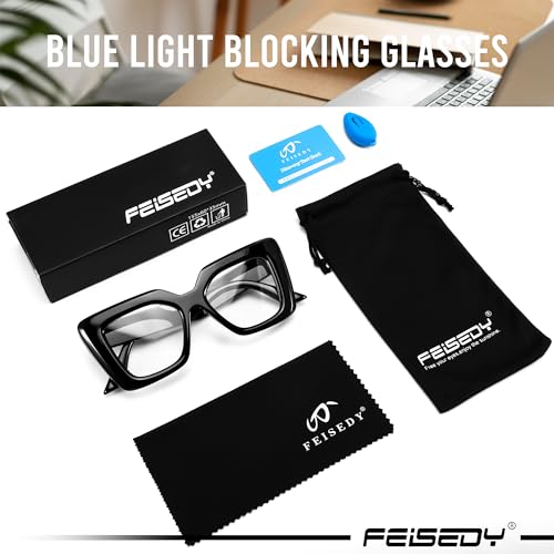 Image of FEISEDY Oversized Square Blue Light Blocking Glasses for Women Men Fashion Computer Glasses Reduce Eye Strain B0111