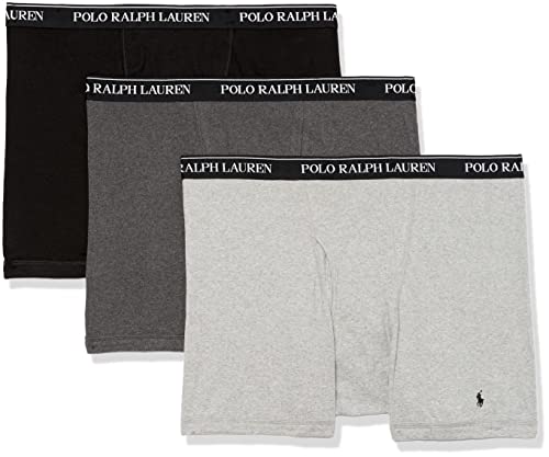 POLO RALPH LAUREN Tall Men's Classic Fit Cotton Boxer Briefs, Trunks & Long Leg Available, 3-Pack, Madison Heather/Andover Heather/Polo Black-3 Pack, 6X Big