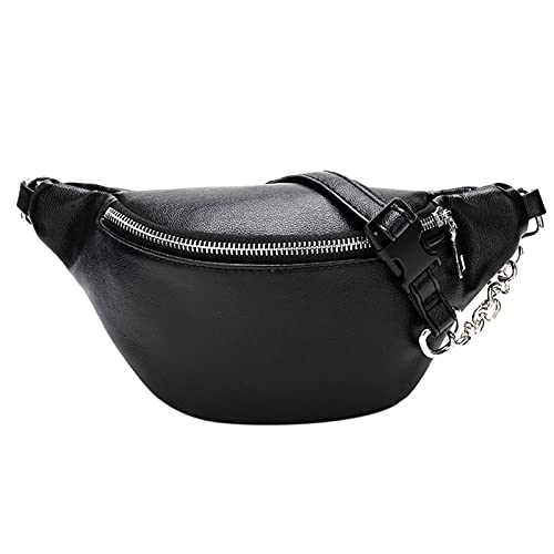AZURAOKEY Crossbody Bag, Vintage Hüfttasche Damen Umhängetasche PU-Leder Brusttasche Mode Breiter Leder Bauchtasche Damen Stylisch Handtasche mit Metallkette Cover