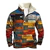 Bauzuoyo Men's Vintage Sweatshirt Without Hood Winter Warm Stand-Up Collar Pullover with Half Zip Fleece Lined Folkloric Design Sweatshirt Cowboy Retro Sweater, multi-coloured, M #2