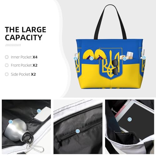 Ukrainian Flag Women Large Beach Bag Travel Weekender Foldable Tote Bag for Pool Beach Vacation Gym3