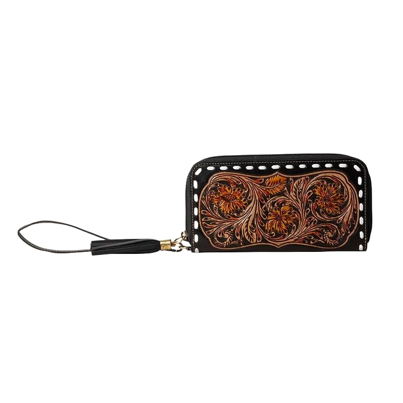 Hand-Tooled Bison Canyon Blooms Clutch Wallet