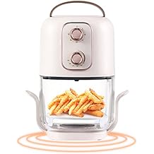 مقلاة هوائية زجاجية مرئية WOOLALA 2.5Qt 360، آمنة بدون طلاء، يمكن رؤيتها من خلال نافذة الطهي، فرن صحي صغير الحجم خالٍ من الزيوت للشقق ومساكن الطلبة والأفراد، سهلة التنظيف وآمنة للاستخدام في غسالة الأطباق