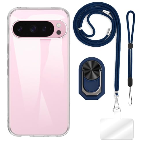 ESACMOT [4 in 1] �P�[�X Google Pixel 11 Pro XL �Ƃ̌݊�������A�X�g���b�v�A���X�g�o���h�A�����O�t���A�ϏՌ��ی�J�o�[���s�p�Z�b�g (�N���A�P�[�X + �u���[�Z�b�g)