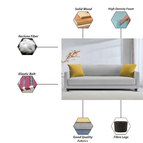 Image of Casaliving Dominic 3 Seater Sofa Set for Living Room (Grey Fabric) Premium Fabric Sofa