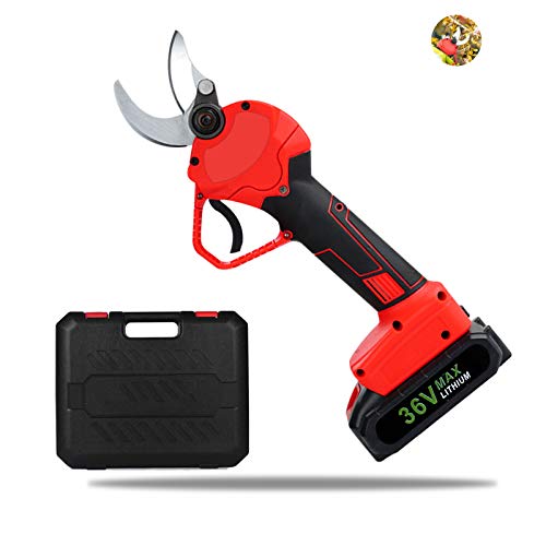 TZUTOGETHER Professional Cordless Electric Pruning Shears, Tree Branch Trimmers with 2 Pcs Backup Rechargeable Lithium Battery, 30mm (1.2 Inch) Cutting Diameter, 6-8 Working Hours(RED)