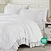 Cupocupa White Queen Comforter Set, 3Pcs Ruffle Comforters Queen/Full Size Farmhouse Bedding Sets with Comforter, Lightweight Fluffy Soft Shabby Chic Bedding Comforter Sets