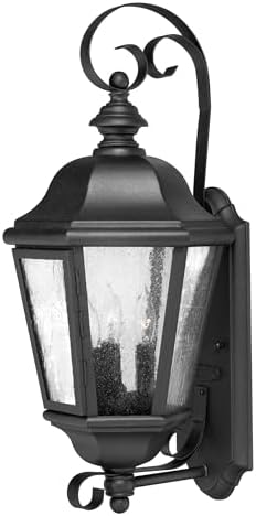 Hinkley Edgewater Medium Wall Mount Outdoor Lantern, Aluminum, Clear Seedy Glass, Traditional, Black Finish