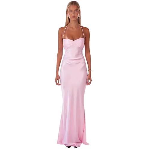 Women's Sexy Strapless Sequined Satin Solid Color Backless lace-up Slim