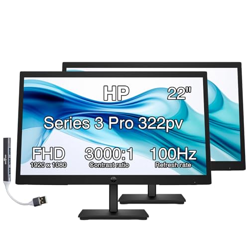 HP 22" FHD VA Monitor with 5 ms Response Time, Anti-Glare, Flicker Free, VESA Mount (100x100mm), HDMI, VGA & Dockztorm USB Port Expander, Black Color (2026 Latest Model) 2-Pack