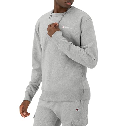 Champion Men's Crewneck Fleece Sweatshirt, Standard Fit, Midweight, Script Logo, Available in Regular and Big & Tall, Oxford Gray Small - Small Script Logo, Small - image 3