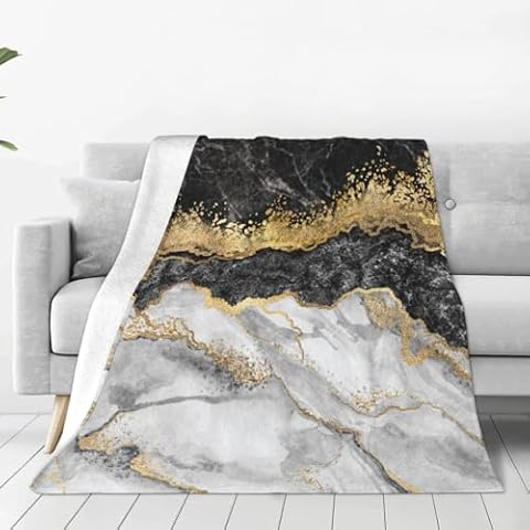 Black Gold Marble Printed Fleece Throw Flannel Blanket Soft Cozy Warm Decor Throws Lightweight Blankets for Couch Sofa Bed Chair 60x50 Cover
