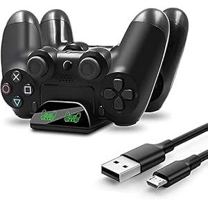 PS4 Controller Ladestation, AMANKA Playstation 4 Charger Dual USB Controller Ladegerät Basis mit USB-Netzkabel undLED Ladeanzeige für Playstation 4 / PS4 Slim/Pro Wireless Controller usw