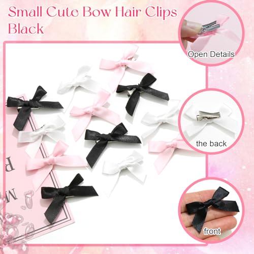 30 piezas pinzas para el cabello lazo satinado rosa miniatura 3
