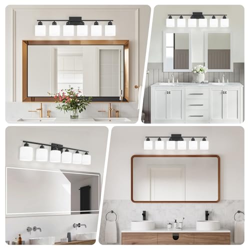 Image of 6-Light Black Vanity Lights for Bathroom, Modern Bathroom Vanity Lighting Fixtures Over Mirror, Bathroom Light Fixtures for Bathroom Mirror, Living Room, Hallway, Vanity Table, E26 Base