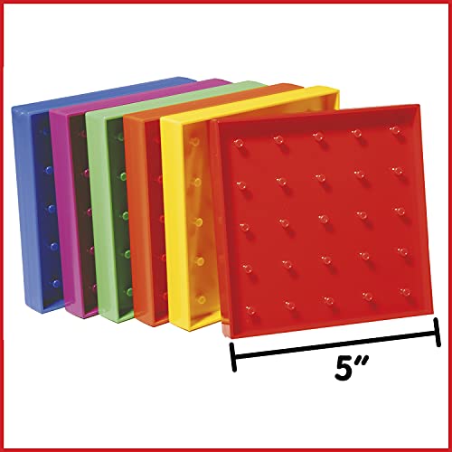 Edxeducation Double-Sided Geoboard Set - Set Of 6 With Rubber Bands - Ages 3+ - Math Manipulatives, Geometry, Fine Motor Skills, Creativity For Kids - 5 X 5 Grid/12 Pin Circular Array #TOP1
