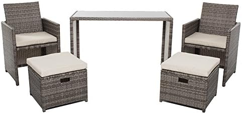 Chicreat Wicker Patio Furniture Set, 5 PC Set with Table Chairs and Ottomans, Gery Rattan with Polyester Cushioned Seats