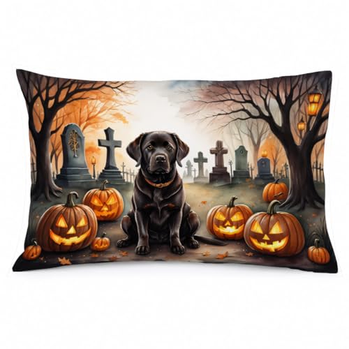 Caroline's Treasures DAC2032PILLOWCASE Chocolate Labrador Retriever Spooky Halloween Fabric Standard Pillowcase Lightweight Super Soft Easy Care Decorative Artwork Pillowcase, Standard