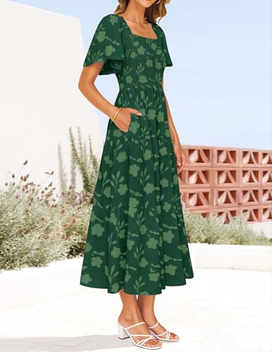 Image of ZESICA Wedding Guest Dresses for Women Summer 2026 Boho Floral Midi Dress Flowy Beach Vacation Graduation Long Dresses