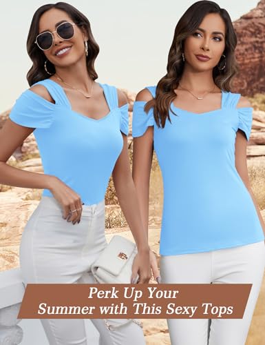 Image of Blingfit Cold Shoulder Tops Summer Tunic Shirts for Women T Shirts V Neck Short Sleeve Casual Tees Blouses 2026