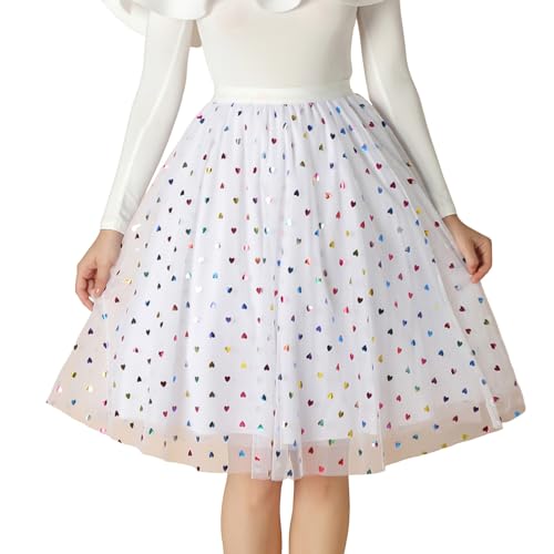 Damen Rock mit Pailletten Sternen Tüllrock Damen Tüll Rock Adult Teen Tütü Röcke Retro 80er Party Plissiert Elastisch Hohe Taille Geschichtet...