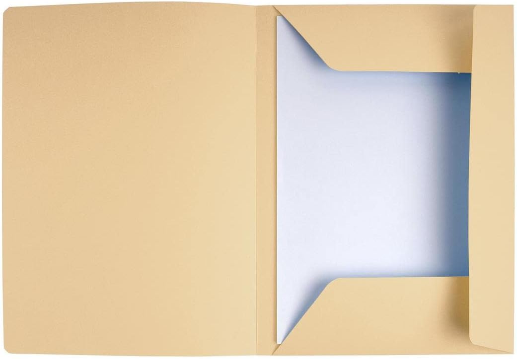 Exacompta - Ref 235002E - Super 210 Printed 3 Flap Folders - 240 x 320mm in Size, Suitable for A4 Documents, 210gsm Card, Pre-Printed Front - Buff (Pack of 50)