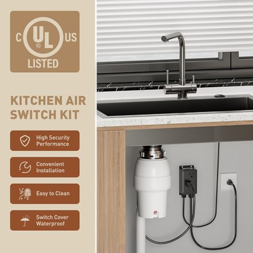 Image of Garbage Disposal Air Switch Kit Dual Outlet, Sink Top Button UL Listed | Waterproof, Compatible for all Waste Disposer Models (Black)
