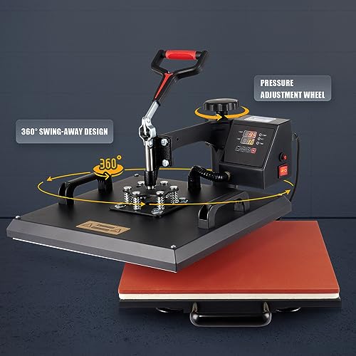 CREWORKS Heat Press Machine 38 X 38 cm 5 in 1 Multifunctional Heat Press 360 Degree Swivel Press Machine for T Shirt Mug Hat Cap Plate Transfer Printer (38 X 38 cm 5 in 1)